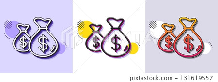 Coins bags line icon. Halftone dotted pattern. Gradient icon with grain shadow. Cash money sign. Income savings symbol. Line coins bags icon. Various designs. Vector Coins bags line icon. Halftone dotted pattern. Gradient icon with grain shadow. Cash money sign. Income savings symbol. Line coins bags icon. Various designs. Vector 131619557