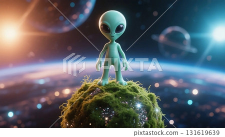 Gray sparkling space background image on a moss ball Gray sparkling space background image on a moss ball 131619639