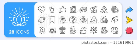 Meditation eye, Eye laser and Prescription drugs line icons. Interest rate, AI generate, Inflation icons. Pack of Cream, Attraction, Loan percent icon. Like, Lock, Potato chips pictogram. Vector 131619961