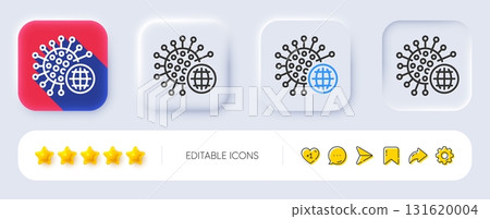 Coronavirus pandemic line icon. Neumorphic, Flat shadow, 3d buttons. Covid-19 global virus sign. Corona virus symbol. Line coronavirus icon. Social media icons. Vector Coronavirus pandemic line icon. Neumorphic, Flat shadow, 3d buttons. Covid-19 global virus sign. Corona virus symbol. Line coronavirus icon. Social media icons. Vector 131620004