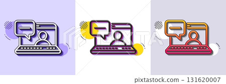 Friends chat line icon. Halftone dotted pattern. Gradient icon with grain shadow. Friendship love sign. Assistance business symbol. Line friends chat icon. Various designs. Vector 131620007