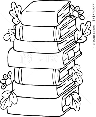 Fall Bookish Reading Stack of Books with Autumn Leaves and Floral Hand Drawn Fall Bookish Reading Stack of Books with Autumn Leaves and Floral Hand Drawn 131620627