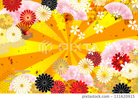 Sunrise cherry blossom Japanese pattern New Year's card background Sunrise cherry blossom Japanese pattern New Year's card background 131620915
