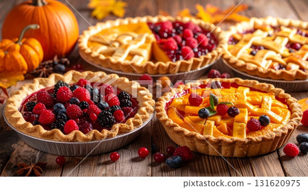 Delicious fruit and berry muffins, a sweet pastry snack on a plate 131620975