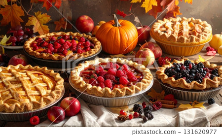 Delicious fruit and berry muffins, a sweet pastry snack on a plate 131620977