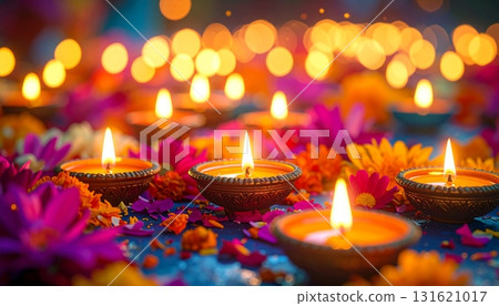 Christmas holiday celebration: romantic candlelight glow with bright burning flames and wax decoration in the dark night 131621017
