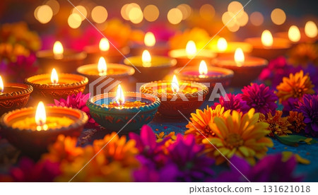 Christmas holiday celebration: romantic candlelight glow with bright burning flames and wax decoration in the dark night 131621018