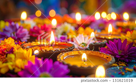 Christmas holiday celebration: romantic candlelight glow with bright burning flames and wax decoration in the dark night 131621019