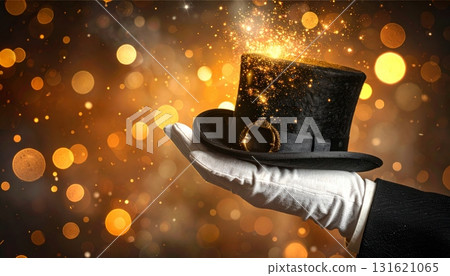 Magic hat with candles and a hot mug of espresso for a morning break Magic hat with candles and a hot mug of espresso for a morning break 131621065