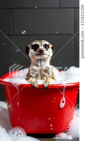 Cute jack russell terrier puppy on the beach, snow, and ice, wearing a red Christmas hat 131621200