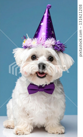 Adorable one white Westie puppy, a cute west highland white terrier pet, sitting in a studio for a portrait 131621208