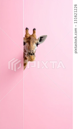 A funny cartoon illustration of a cute pink bunny on a flower with a bee is funny nature art 131621226