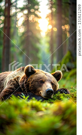 Brown bear, dog, and wild animals in the forest Brown bear, dog, and wild animals in the forest 131621269