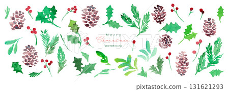 Watercolor painting. Watercolor holly Christmas frame. Christmas vector frame. Pine cones and holly. Watercolor painting. Watercolor holly Christmas frame. Christmas vector frame. Pine cones and holly. 131621293