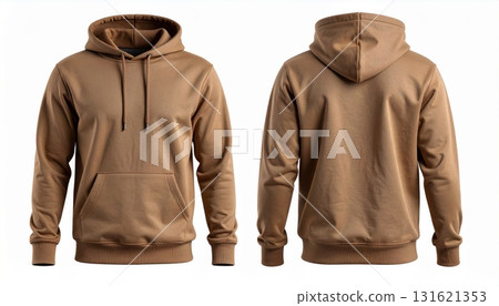Two Blank Brown hoodie template. Hoodie sweatshirt long sleeve with clipping path, hoodie for design mockup for print, isolated on white background. Two Blank Brown hoodie template. Hoodie sweatshirt long sleeve with clipping path, hoodie for design mockup for print, isolated on white background. 131621353