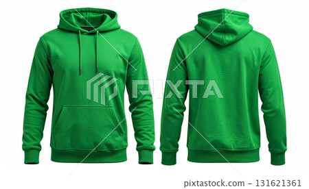 Two Blank Green hoodie template. Hoodie sweatshirt long sleeve with clipping path, hoodie for design mockup for print, isolated on white background. Two Blank Green hoodie template. Hoodie sweatshirt long sleeve with clipping path, hoodie for design mockup for print, isolated on white background. 131621361
