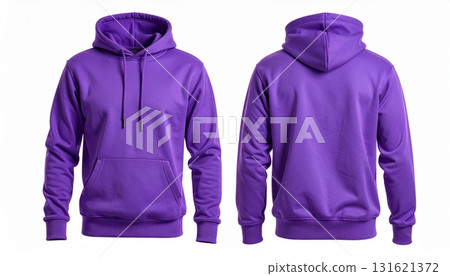 Two Blank Purple hoodie template. Hoodie sweatshirt long sleeve with clipping path, hoodie for design mockup for print, isolated on white background. Two Blank Purple hoodie template. Hoodie sweatshirt long sleeve with clipping path, hoodie for design mockup for print, isolated on white background. 131621372