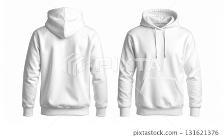 Two Blank White hoodie template. Hoodie sweatshirt long sleeve with clipping path, hoodie for design mockup for print, isolated on white background. 131621376