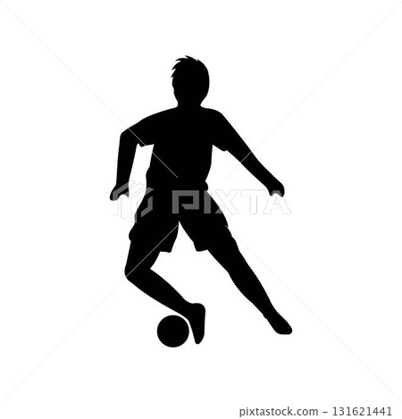 Football Soccer player silhouette with ball. Sport player shooting on white background. 131621441
