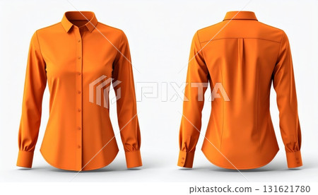 Two 3d woman blouse office formal shirt front and back view. 131621780