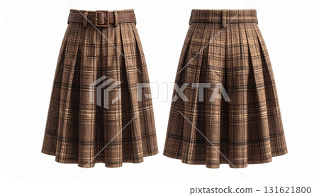 plaid skirt showing front and back view on white background 131621800