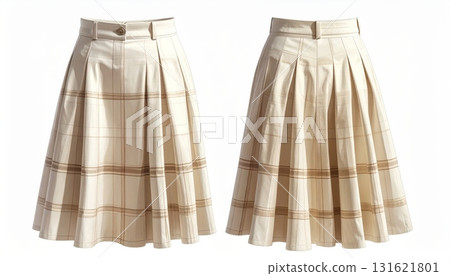 plaid skirt showing front and back view on white background 131621801