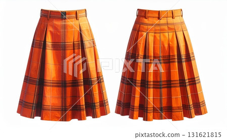 plaid skirt showing front and back view on white background plaid skirt showing front and back view on white background 131621815