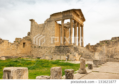 Remnants of Capitol among ruins of ancient Dougga in Tunisia Remnants of Capitol among ruins of ancient Dougga in Tunisia 131621877