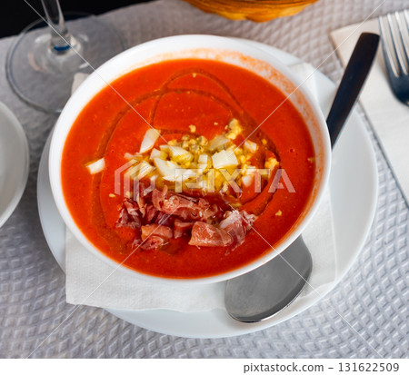 Cordoban salmorejo with ham and egg shavings 131622509