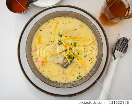 Rich traditional Bolivian peanut soup Sopa de Mani 131622596