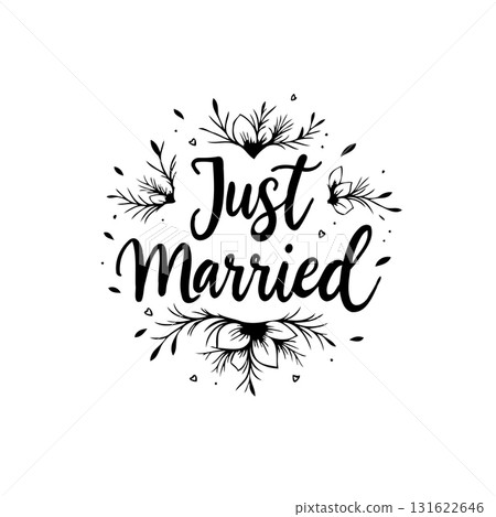 Elegant Just Married Vector Design with Floral Accents for Wedding Celebrations Elegant Just Married Vector Design with Floral Accents for Wedding Celebrations 131622646