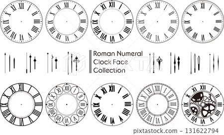 一套 10 個羅馬數位鐘面,古董設計 一套 10 個羅馬數位鐘面,古董設計 131622794