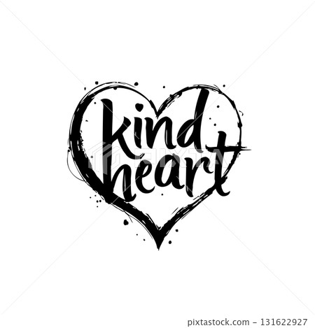 Kind Heart Typography Design with Brush Strokes and Splatters on White Background 131622927