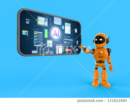 Ai technology with assistant robot with hud graphic interface on mobile phone Ai technology with assistant robot with hud graphic interface on mobile phone 131622984