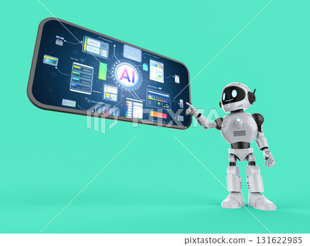 Ai technology with assistant robot with hud graphic interface on mobile phone Ai technology with assistant robot with hud graphic interface on mobile phone 131622985