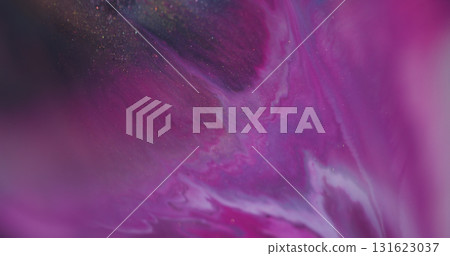 Blur color water. Paint flow. Defocused purple pink chemical liquid sparkling shimmer pigment floating on abstract art background. Blur color water. Paint flow. Defocused purple pink chemical liquid sparkling shimmer pigment floating on abstract art background. 131623037