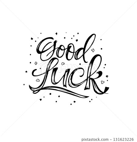 Elegant 'Good Luck' Calligraphy Design with Decorative Flourishes and Black Ink Style Elegant 'Good Luck' Calligraphy Design with Decorative Flourishes and Black Ink Style 131623226
