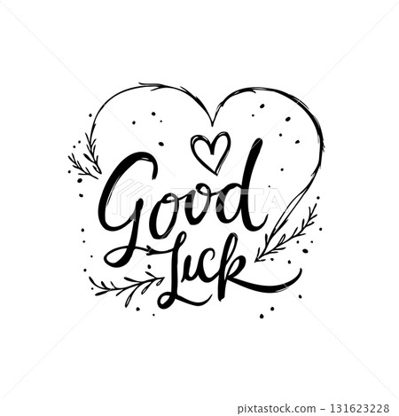 Heartfelt 'Good Luck' Typography Design with Floral Accents and Delicate Style Heartfelt 'Good Luck' Typography Design with Floral Accents and Delicate Style 131623228