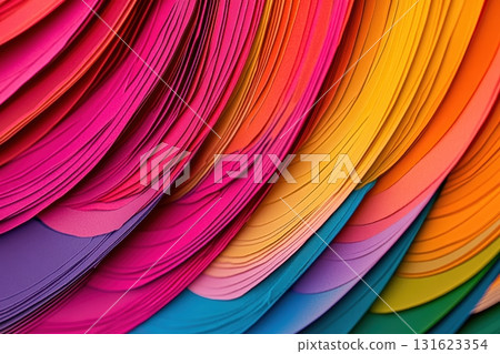 Colorful layers of paper arranged in a gradient of vibrant shades 131623354