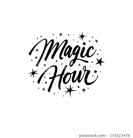 Elegant 'Magic Hour' Text Surrounded by Sparkling Stars for Branding and Design 131623476