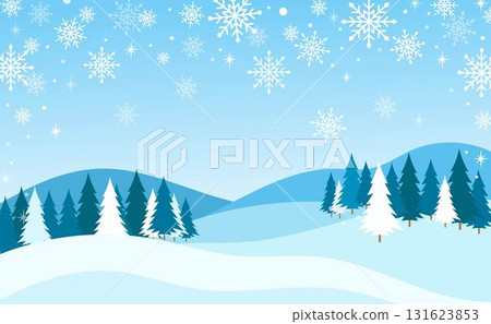 冬季雪景和雪花的插圖 131623853