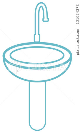 Line Art Water Faucet, Tap, and Sink 131624378