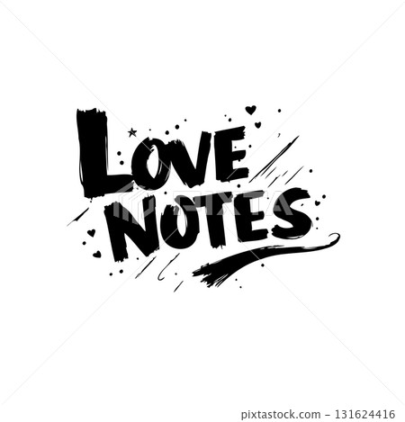 Romantic 'Love Notes' Typography Design with Hearts and Stars for Special Occasions 131624416