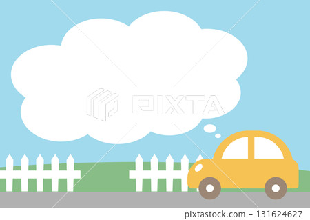 黃色汽車 - 駕駛時思維泡泡的平面插圖 | 交通/道路 黃色汽車 - 駕駛時思維泡泡的平面插圖 | 交通/道路 131624627