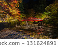 River, autumn leaves and bridge 131624891