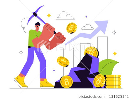 Bitcoin Mining Illustration Featuring a Cryptomining Farm with People Trading and Investing in Digital Web Money, Blockchain, and Fintech Industry Bitcoin Mining Illustration Featuring a Cryptomining Farm with People Trading and Investing in Digital Web Money, Blockchain, and Fintech Industry 131625341