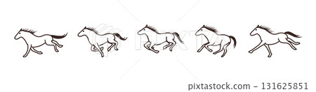 A set of continuous line drawings of a running horse A set of continuous line drawings of a running horse 131625851