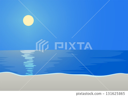 夜晚的月亮照耀海面，月路背景向量插圖 A4 風景 131625865