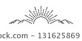山間初升日出的線條畫插圖 131625869