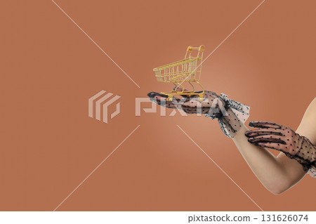 Fashionable person holding a small shopping cart 131626074